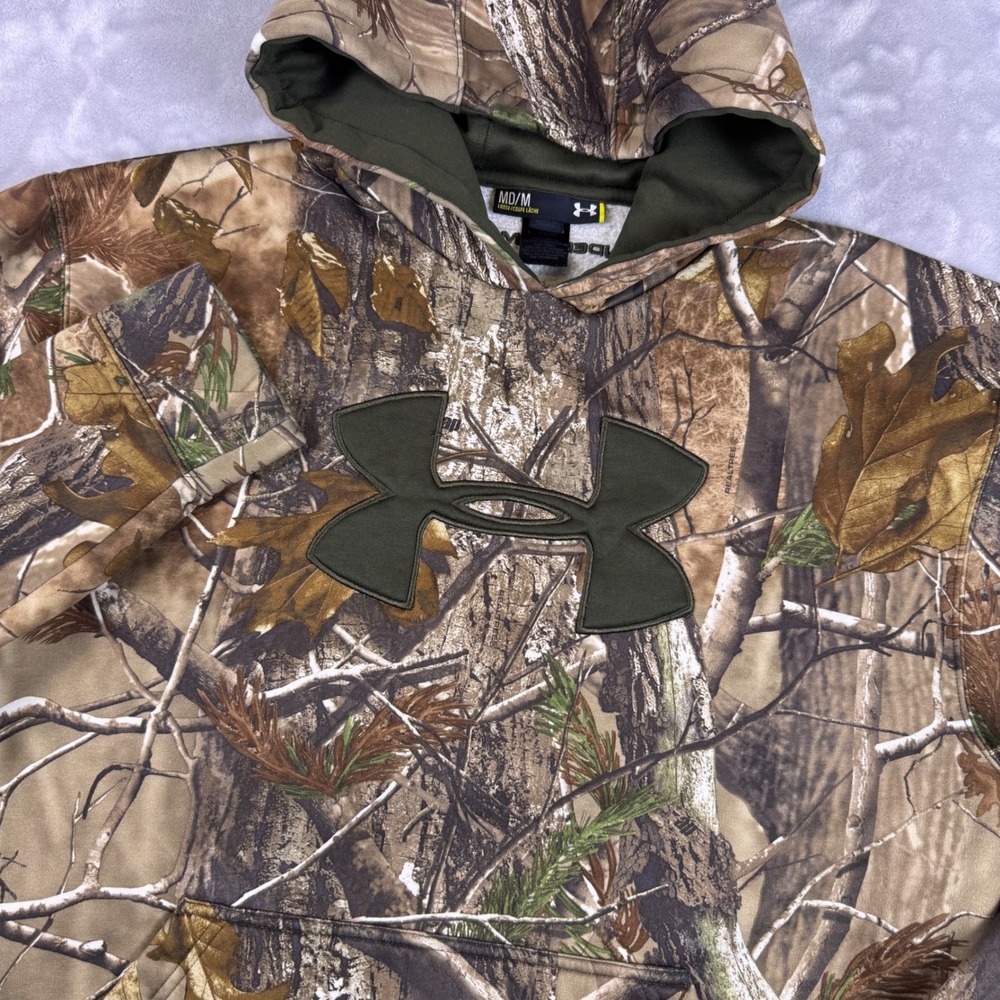 Under Armour Mens Realtree Camo Hoodie Loose Fit Fleece Pullover Medium